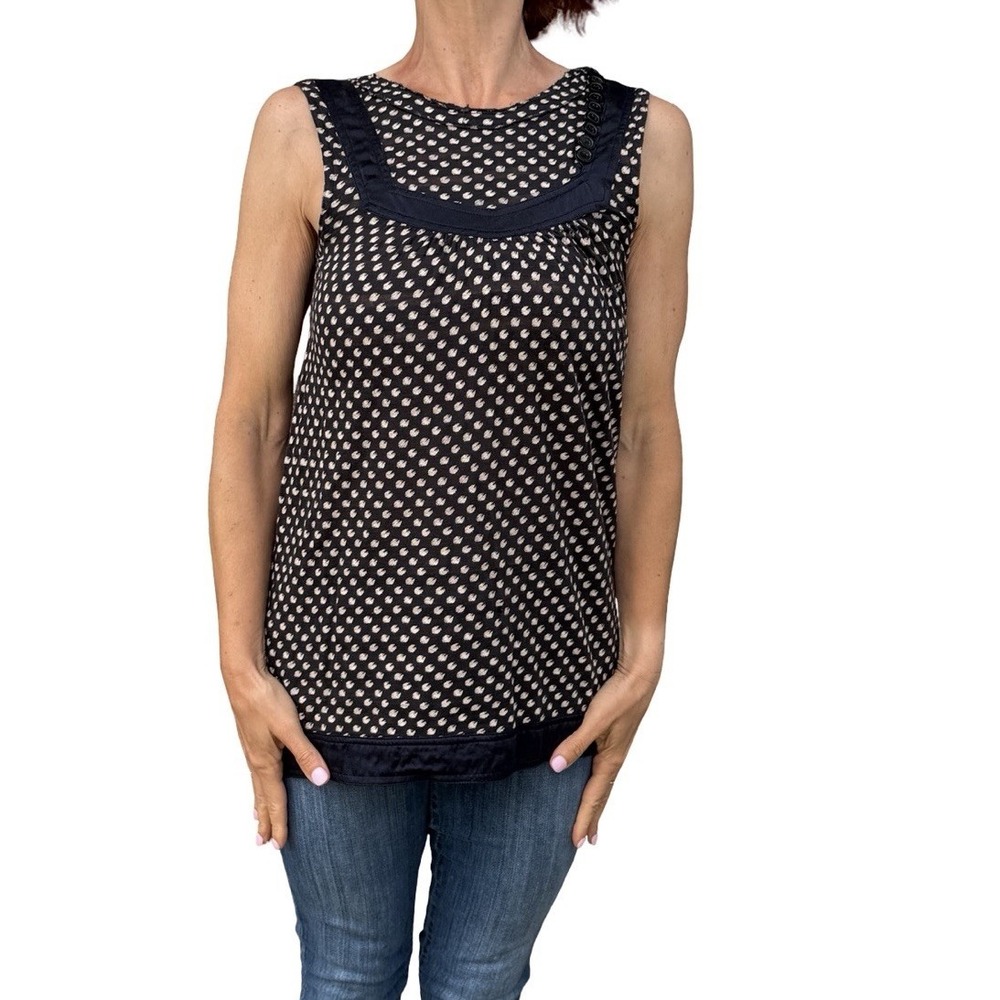 Marc By Marc Jacobs Navy Polka Dot Tank Top Silk Trim Twee Y2K XS
